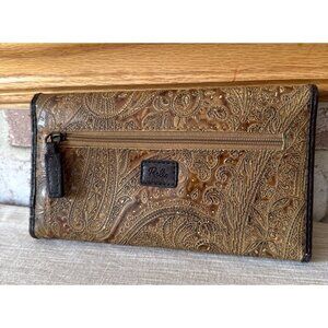 Relic Embossed Leather Wallet With Paisley Design & Snap Closure Tan